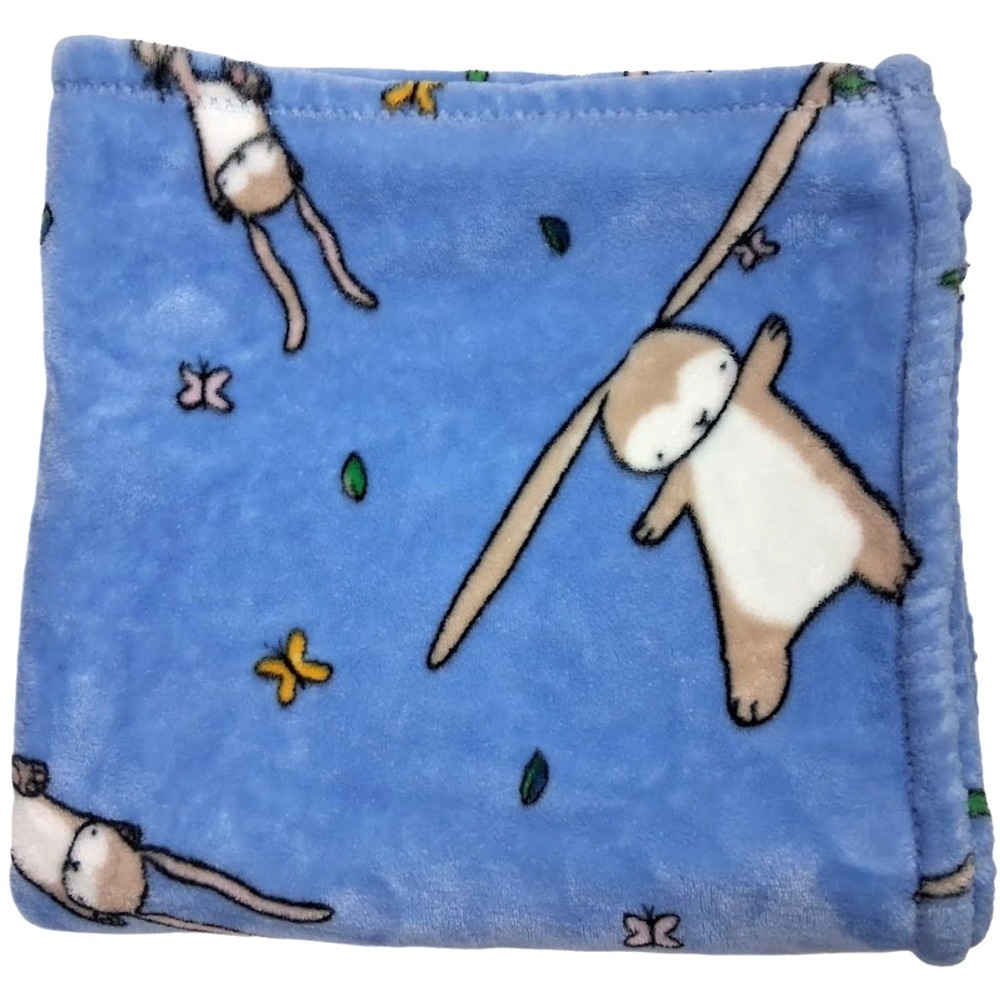 Binks & Books Blue Plush Bunny Baby Blanket Soft‎ Fleece Lovey Balloon Flower
